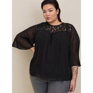 NWOT Torrid Women's Black Crinkle Chiffon Lace Top Goth Casual Size 0 Large 12